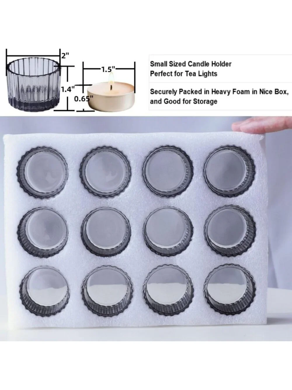 24pcs Smoky Grey Ribbed Tealight Candle Holders - Elegant Votive Decor